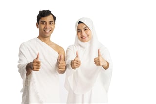 muslim Hajj umrah showing thumb up
