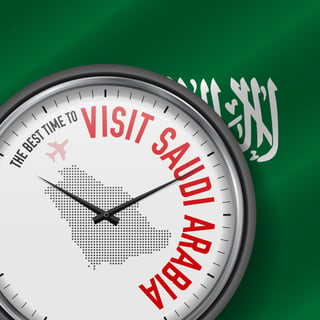 El mejor momento para visitar Arabia Saudita.  Vuelo, Tour a Arabia Saudita.  Ilustración vectorial